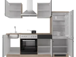 Flex-Well Exclusiv Küchenzeile Capri 220 cm Schwarz Matt-Endgrain Oak