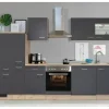 Flex-Well Exclusiv Küchenzeile Morena 310 cm Basaltgrau matt-San Remo Eiche hell