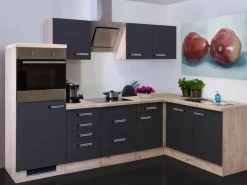 Flex-Well Exclusiv Winkelküche Lara 280 x 170 cm Anthrazit Matt-San Remo Eiche