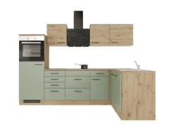 Flex-Well Exclusiv Winkelküche Cara 280 x 170 cm Schilfgrün matt - Artisan Eiche