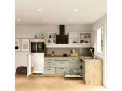 Flex-Well Exclusiv Winkelküche Cara 280 x 170 cm Schilfgrün matt - Artisan Eiche