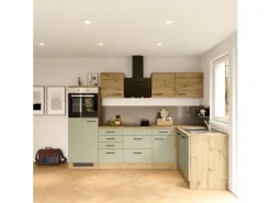 Flex-Well Exclusiv Winkelküche Cara 280 x 170 cm Schilfgrün matt - Artisan Eiche