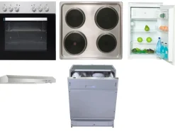 Flex-Well Küchengeräte-Set 3 Herd Kühlschrank Geschirrspüler + Dunstabzugshaube