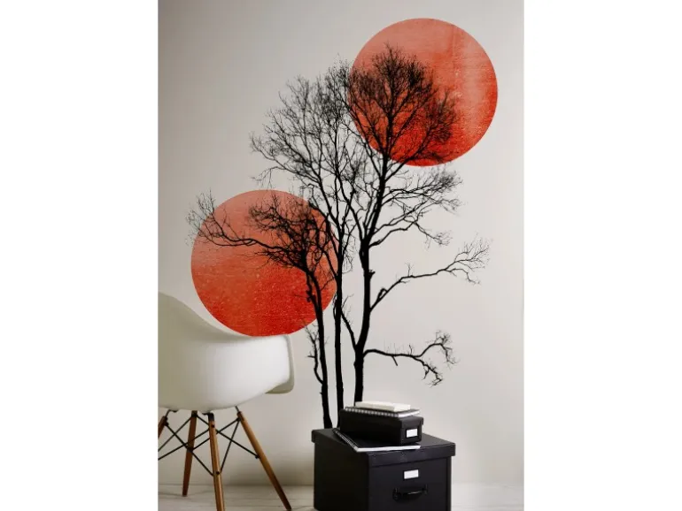 Fototapete Bäume Sonnen Mond Rot Schwarz Weiß 2,00 m x 2,80 m FSC®