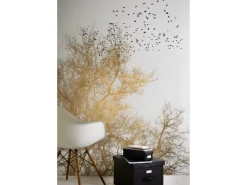 Fototapete Bäume Vögel Weiß Gold Schwarz 2,00 m x 2,80 m FSC®