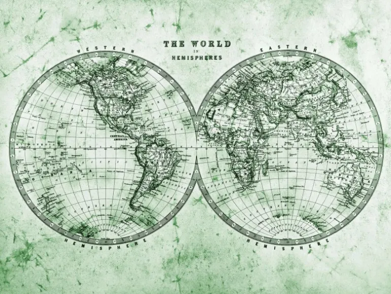 Fototapete Weltkarte Grün Grau Weiß 3,50 m x 2,55 m FSC®