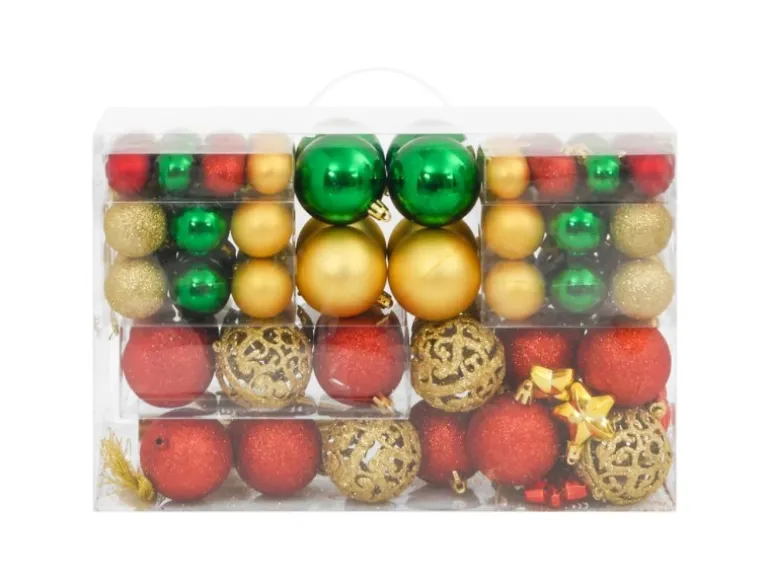 furnicato 112-tlg. Weihnachtskugel-Set Rot Grün Golden Polystyrol