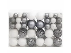 furnicato 111-tlg. Weihnachtskugel-Set Weiß und Grau Polystyrol