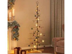 furnicato Weihnachtsbaum Metall mit Holzständer Schwarz 180 cm