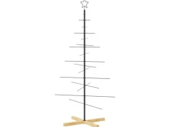 furnicato Weihnachtsbaum Metall mit Holzständer Schwarz 150 cm