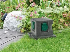 Gartensteckdose Steinoptik mit Schutzdeckel 4-fach