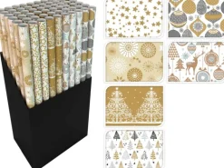 Geschenkpapier mit Weihnachtsmotiven Gold-Silber 70 cm x 200 cm 6-fach sortiert