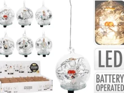 Glas-Weihnachtskugel mit Licht 6fach-sortiert