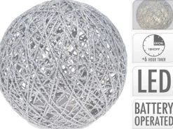 Glitzer-Ball Ø 15 cm Silber mit LED-Beleuchtung