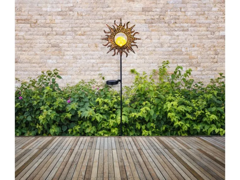 Globo LED Solarleuchte Metall Schwarz Matt Rostfarben Antik 81,5 cm x 24,2 cm