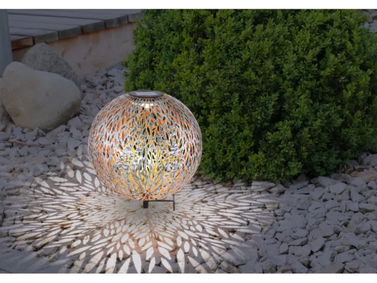 Globo LED-Solaraußenleuchte mit Ornamentkugel und Erdspieß