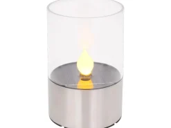 Globo LED-Solartischlampe mit Feuereffekt Edelstahl