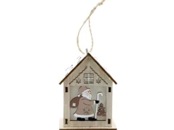 Haus mit Santa mit LED Licht 9,5 cm aus Holz