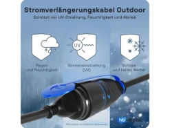 hb-digital 15m Strom Verlängerungskabel für Außenbereich H07RN-F IP44 Sicherheitsverschluß