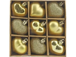 Herzen zum Hängen 9er-Pack aus Kunststoff 4,5 cm Gold