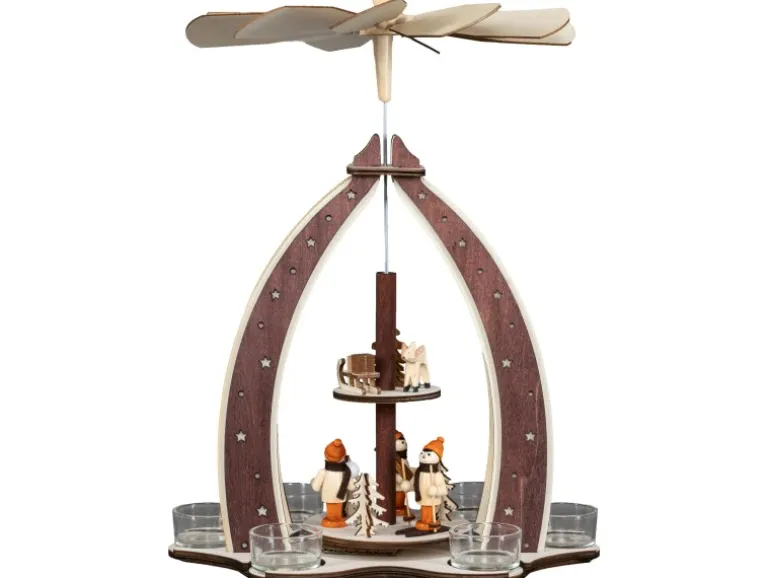 HGD Design-Pyramide Winterkinder für 6 Teelichte 28 cm x 19,5 cm x 37 cm