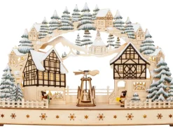 HGD LED-Lichterbogen Fachwerkhäuser mit drehender Pyramide 44,5 x 9,5 x 30,5 cm