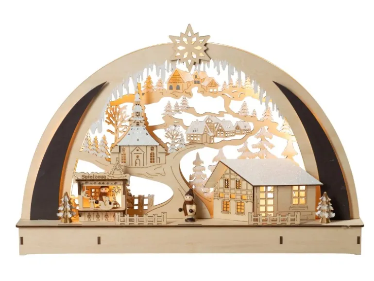 HGD Lichterbogen In Seiffen für Batteriebetrieb mit Timer 45 cm x 7 cm x 29 cm