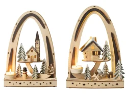 HGD Lichterbogen Winterkind mit Schneemann mit Timer 23 cm x 9,5 cm x 33 cm