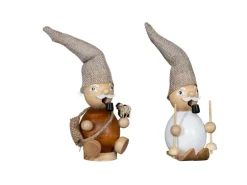 HGD Räucher-Wichtel mit Naturbelassener Mütze 6,5 cm x 5,5 cm x 18 cm