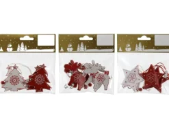 Holzhänger Rot/Weiß 3 Arten 4 Stück