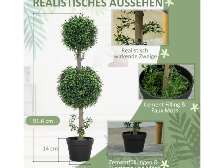 HOMCOM Künstlicher Buchsbaum 2er-Set Groß 91,6 cm