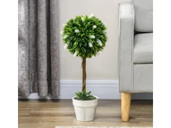 HOMCOM Kunstpflanze Kunststoff Zement Weiß 14,5L x 14,5B x 60H cm