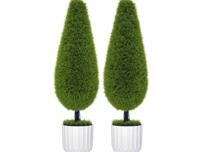 HOMCOM Kunstpflanze Zypresse 2er-Set 90 cm im Topf mit Kunstmoos