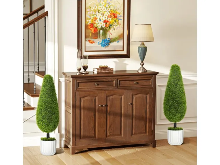 HOMCOM Kunstpflanze Zypresse 2er-Set 90 cm im Topf mit Kunstmoos