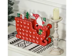 HOMCOM Weihnachts  Adventskalender Mehrschichtenplatte Rot 22,5L x 8B x 36H cm