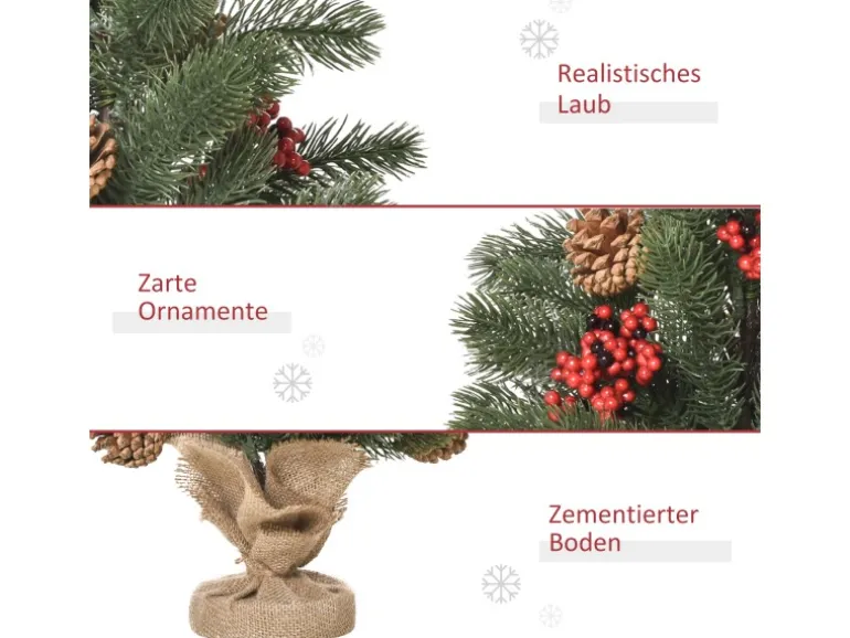 HOMCOM Weihnachtsbaum 50 cm mit 4 Roten Beeren