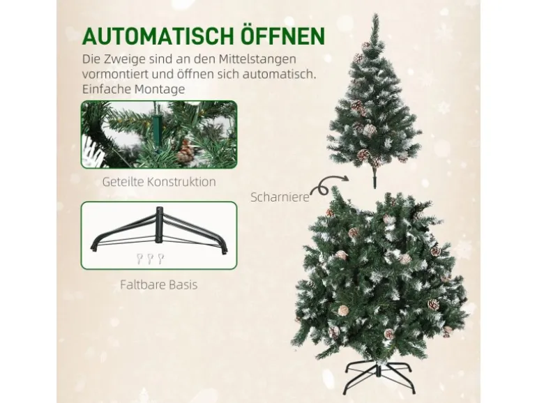 HOMCOM Weihnachtsbaum Kunststoff Stahl 85L x 85B x 150H cm