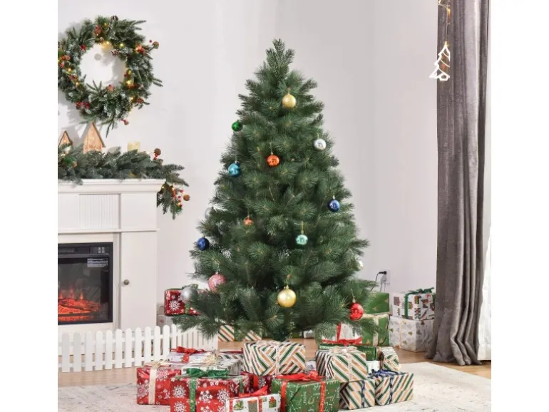 HOMCOM Weihnachtsbaum Kunststoff Künstlich Metall 90 x 180H cm