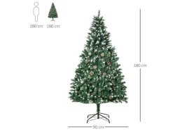 HOMCOM Weihnachtsbaum mit 59 Zapfen Kunststoff Stahl 90 x 180H cm