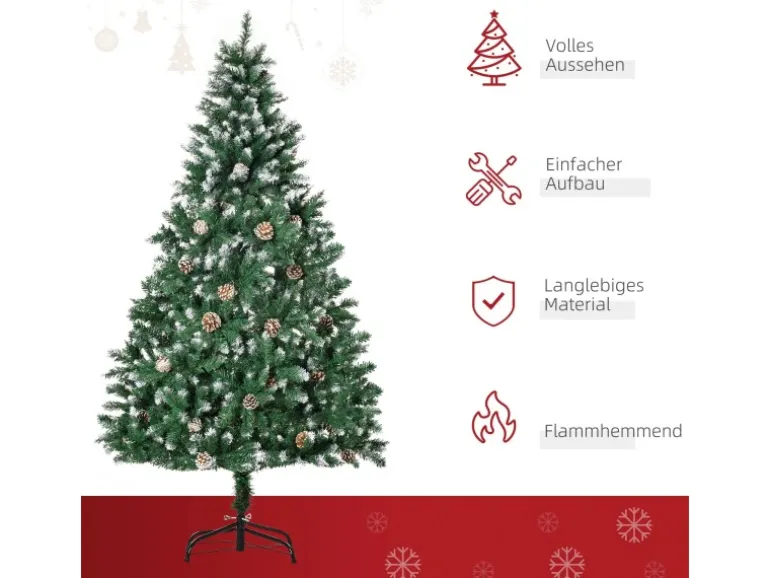 HOMCOM Weihnachtsbaum mit 59 Zapfen Kunststoff Stahl 90 x 180H cm