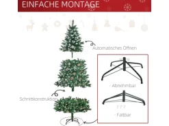 HOMCOM Weihnachtsbaum mit 59 Zapfen Kunststoff Stahl 90 x 180H cm