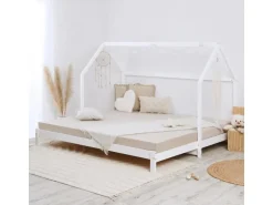 Homestyle4u Hausbett 90x200 in Weiß Ausziehbar 2591