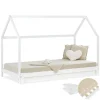 Homestyle4u Hausbett 90x200 mit 2 Matratzen Ausziehbar in Weiß 2719