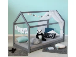 Homestyle4u Kinderbett 80 x 160 cm Hausbett Grau