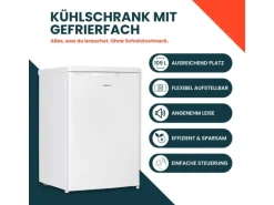 homeX Kühlschrank mit Gefrierfach Klein Mini Kühl-Gefrierkombination 109 Liter Freistehend 4-Sterne Gefrieren Weiß