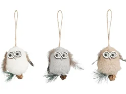 House of Seasons Ornament Eule 3-fach Sortiert 9 cm x 5,5 cm x 4,5 cm Braun FSC®