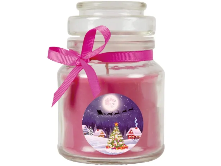 HS Candle Duftkerze & Glas Weihnachten Lila Bonbon 30h