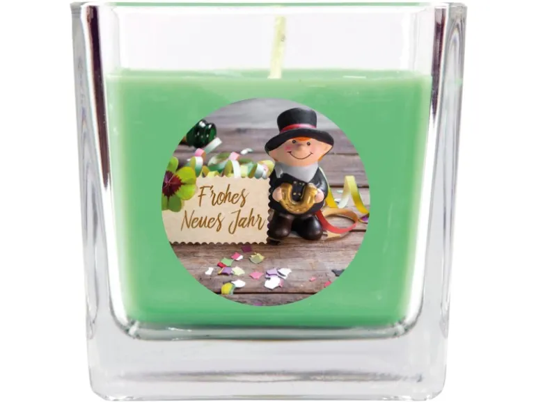 HS Candle Duftkerze & Glas Neujahr Grün Bonbon 50h