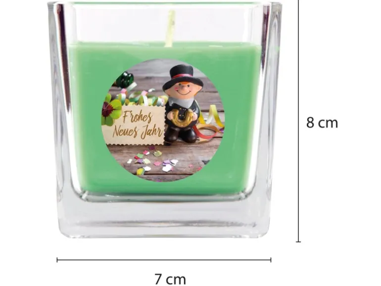 HS Candle Duftkerze & Glas Neujahr Grün Bonbon 50h