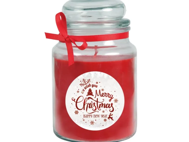 HS Candle Duftkerze & Glas Weihnachten Rot Bonbon 110h